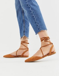 Светло-коричневые остроносые балетки с плетеной завязкой ASOS DESIGN Lawful - Коричневый