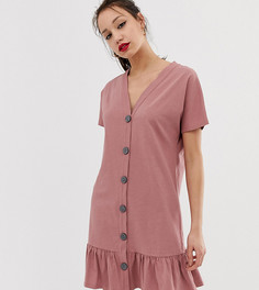Меланжевое платье мини с пуговицами и оборкой по краю ASOS DESIGN Tall - Розовый