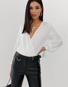 Кремовое боди с запахом и завязками на рукавах ASOS DESIGN - Кремовый