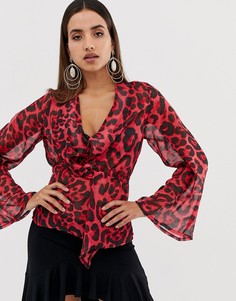 Блузка с запахом и леопардовым принтом Forever Unique - Красный