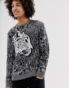 Вязаный джемпер с леопардовым рисунком ASOS DESIGN - Серый