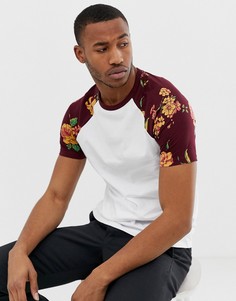 Футболка с цветочным принтом на рукавах реглан ASOS DESIGN - Мульти
