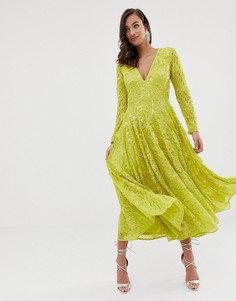 Платье миди с V-образным вырезом и декоративной отделкой ASOS EDITION - Желтый
