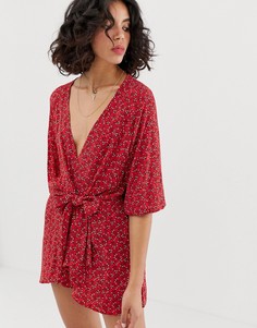Платье с цветочным принтом и поясом Free People Clara - Красный