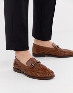 Коричневые кожаные лоферы с плетеной отделкой River Island - Коричневый