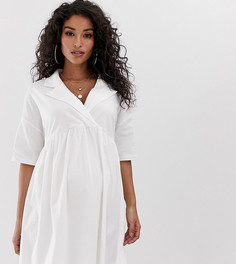 Свободное oversize-платье с воротником ASOS DESIGN Maternity - Белый