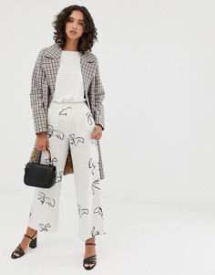 Широкие брюки с принтом и эластичным поясом Selected Femme - Белый