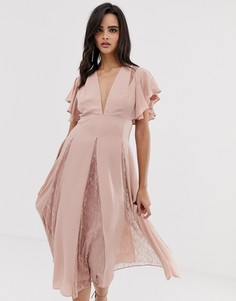 Платье миди с кружевными вставками ASOS DESIGN - Розовый