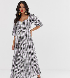 Платье макси на пуговицах в клетку с объемными рукавами ASOS DESIGN Maternity - Мульти