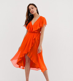 Платье миди с накидкой и асимметричным краем ASOS DESIGN Tall - Оранжевый