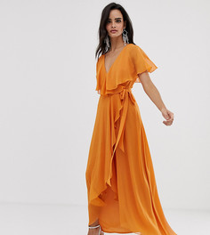Платье макси с накидкой сзади и асимметричным краем ASOS DESIGN - Оранжевый