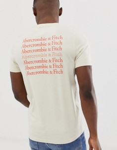 Кремовая футболка с логотипом спереди и принтом сзади Abercrombie & Fitch - Кремовый