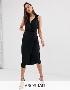 Платье миди с запахом ASOS DESIGN Tall - Черный