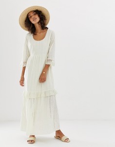 Свободное платье макси с вышивкой ришелье Vero Moda - Кремовый