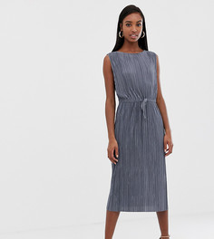 Платье миди с плиссировкой и затягивающимся шнурком на талии ASOS DESIGN Tall - Серый