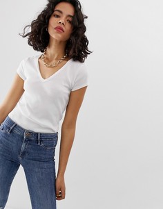 Белая футболка с V-образным вырезом River Island - Белый