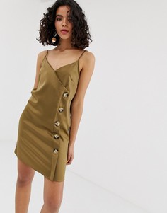 Асимметричное платье-комбинация цвета хаки с пуговицами River Island - Зеленый