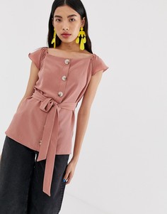 Розовый топ на пуговицах с открытыми плечами River Island - Розовый