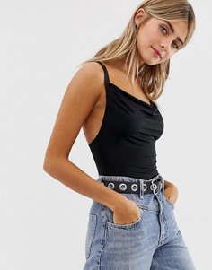 Черное боди со свободным воротом Bershka - Черный