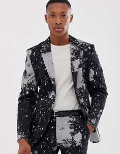 Приталенный премиум-пиджак с принтом Jack & Jones - Черный