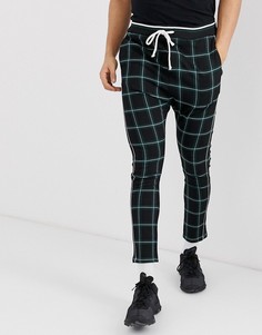 Брюки в зеленую клетку с эластичной талией Bershka - Черный