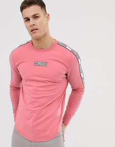 Розовый лонгслив с фирменной лентой на груди и рукавах Hollister - Розовый