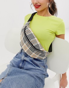 Бежевая сумка-кошелек на пояс в клетку Monki - Бежевый