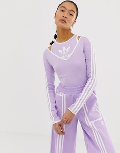 Фиолетовое боди с длинными рукавами и тремя полосками adidas Originals x Ji Won Choi - Фиолетовый