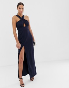 Платье макси с вырезом и высоким разрезом AX Paris - Темно-синий