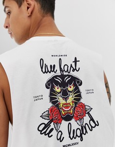 Футболка без рукавов с заниженными проймами и принтом на спине ASOS DESIGN - Белый