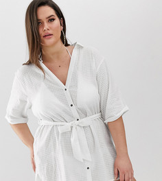Фактурная пляжная рубашка с поясом на талии ASOS DESIGN Curve - Белый