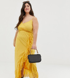 Платье макси с отделкой вышивкой ришелье ASOS DESIGN Curve - Желтый