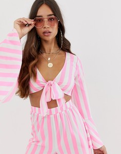 Пляжный кроп-топ с завязкой спереди и оборками на рукавах ASOS DESIGN - Мульти
