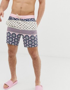 Шорты для плавания средней длины с выбеленным принтом ASOS DESIGN - Розовый