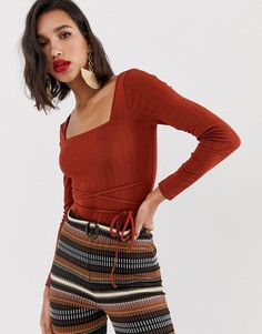 Боди цвета ржавчины с квадратным вырезом ASOS DESIGN - Коричневый