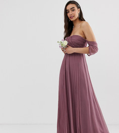 Платье макси с открытыми плечами и плиссировкой ASOS DESIGN Bridesmaid - Фиолетовый