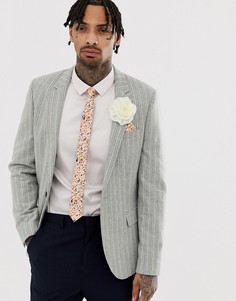 Зеленый приталенный блейзер в полоску с добавлением шерсти ASOS DESIGN wedding - Зеленый