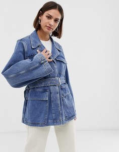 Джинсовая куртка с объемными рукавами и поясом Selected Femme - Синий