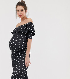 Платье в горошек со спущенными плечами и оборками Bluebelle Maternity - Мульти