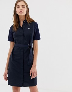 Платье-рубашка с поясом Fred Perry - Темно-синий