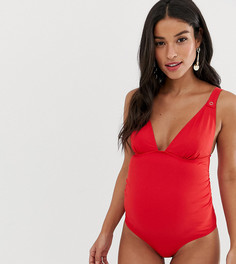 Красный слитный купальник в рубчик с кнопками ASOS DESIGN Maternity - Красный