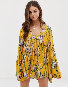 Свободное платье с цветочным принтом Free People - Желтый