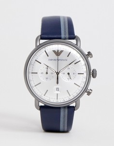 Часы-хронограф 43 мм с кожаным ремешком Emporio Armani AR11202 Aviator - Синий