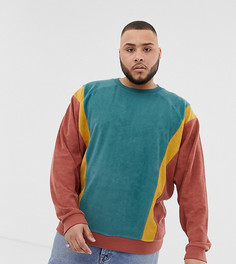 Свободный махровый свитшот колор блок ASOS DESIGN Plus - Коричневый