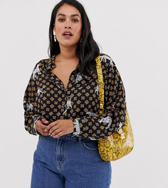 Укороченная рубашка с длинными рукавами и принтом животных ASOS DESIGN Curve - Мульти