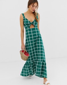 Платье макси в клетку с вырезом, завязкой и пуговицами ASOS DESIGN - Мульти