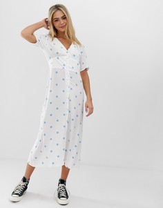 Платье миди в горошек на пуговицах Nobodys Child - Белый