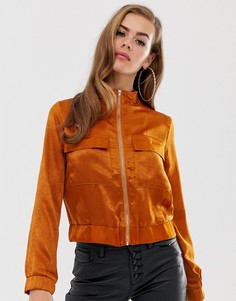 Атласная куртка с карманами Boohoo - Коричневый