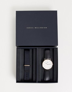 Классические часы с черным кожаным и сменным ремешком Daniel Wellington - Черный