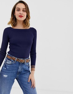 Темно-синий топ с вырезом лодочкой и контрастной окантовкой River Island - Темно-синий